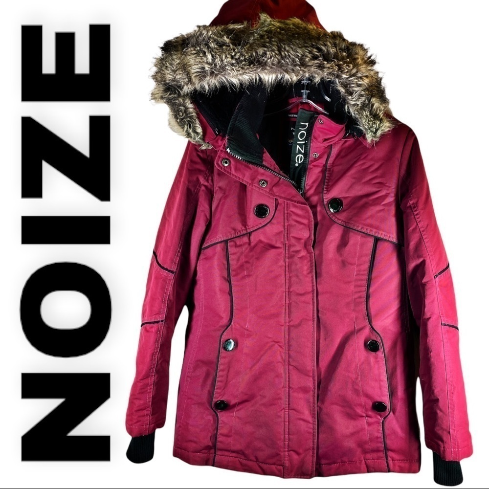 NOIZE Red Devlynn Vegan Ski‎ Coat With Detachable Hood, Size Small